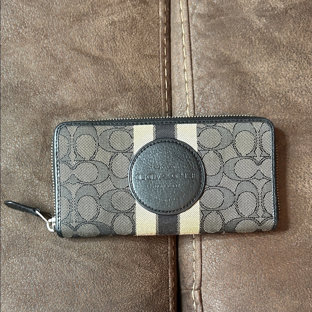 Coach Brown Signature Stripe Zip Wallet